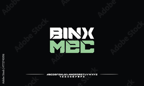Binx Mec is Sport Modern Italic Alphabet Font. Typography urban style fonts for technology, digital, movie logo design. vector illustration