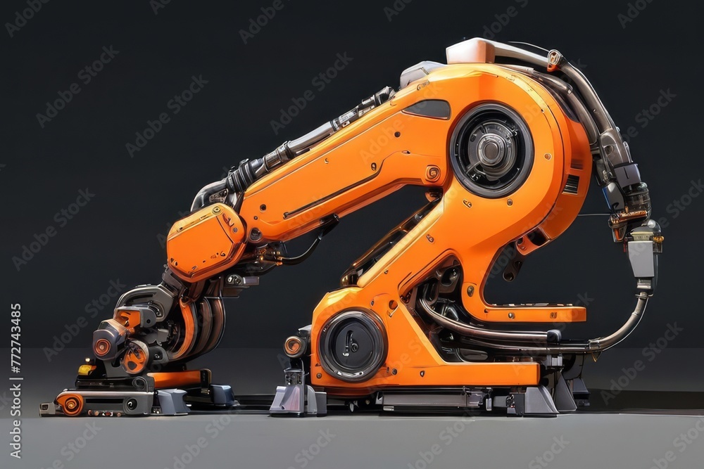 Fototapeta premium the Robotic arm operating, Product inspection robotics, Network.