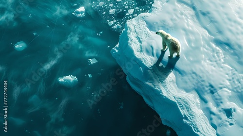 Polar bear on an iceberg in icy waters. A serene marine scene with wildlife. Picture perfect for environmental themes. AI