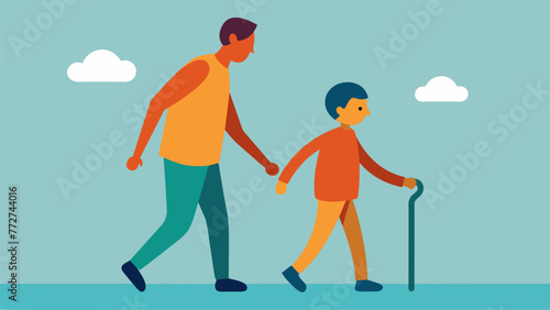 An adult child taking their elderly parent out for a leisurely stroll exemplifying the role reversal and mutual care that can develop in a