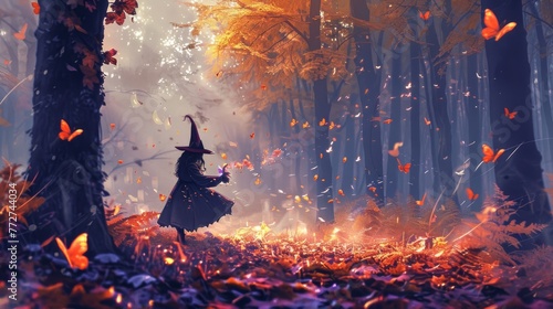 A witch stands amidst a swi...