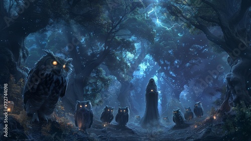 In a dreamlike forest, a cl...