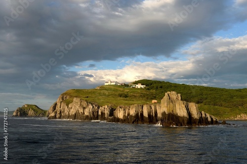 Busse Lighthouse on Cape Bruce in Peter the Great Bay, Sea of Japan. Primorsky Krai