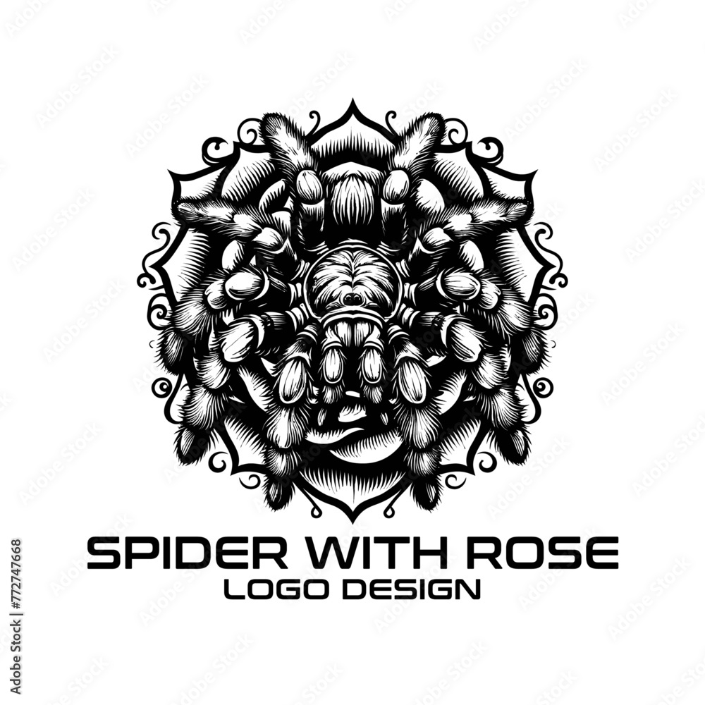 Obraz premium Spider With Rose Vector Logo Design