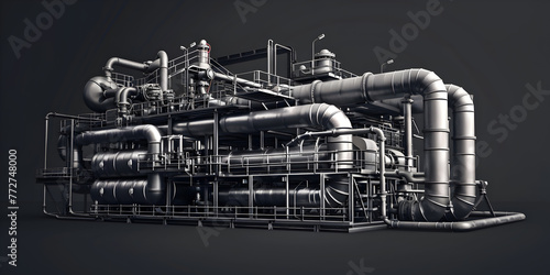 Pipelines in the process of oil refining of oil and gas on large factory, photo