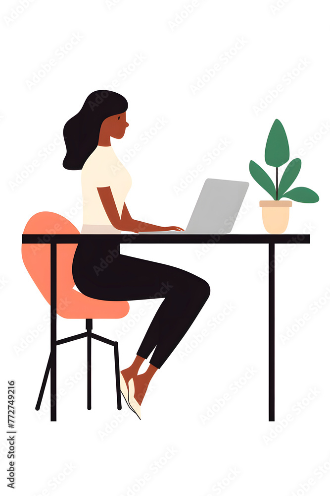 girl with laptop sitting on the chair. Freelance or studying concept. Cute illustration in flat style. girl with laptop sitting on the chair. Freelance or studying concept. Cute illustration in flat style.