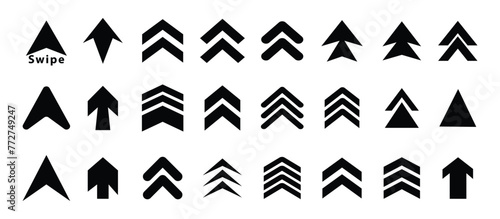 Set swipe up arrows icons. Different black arrows sign upwards. Scroll or swipe up. Graphic vector elements for web, applications, infographic, social media