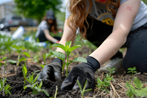 Planting trees for a sustainable future: community garden and environmental conservation - promoting habitat restoration and community engagement on Earth Day.