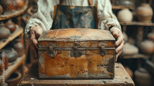 Antique restorers working meticulously in a workshop, preserving history and craftsmanship