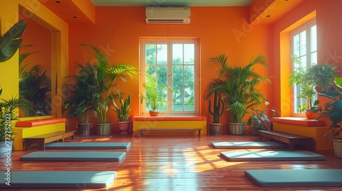 Bright and modern pilates studio, focused workouts, health and wellness photo