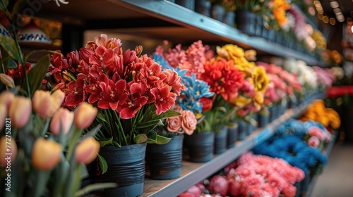 Modern florist shop, vibrant flowers and creative arrangements, artistic and fresh