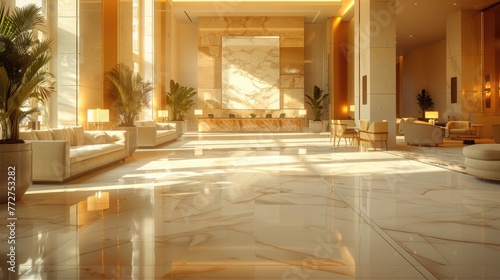 Upscale hotel lobby, luxury and hospitality industry, elegant furnishings and service photo