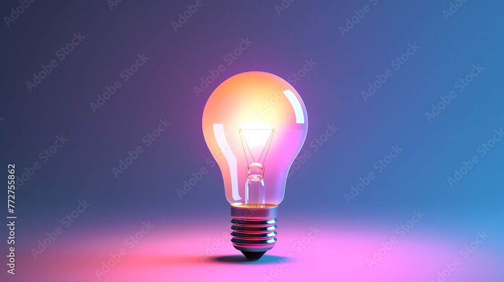 Minimalism concept, light bulb, neon gradient colors Minimalism concept, light bulb, neon gradient colors
