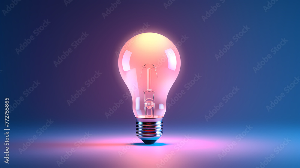 Minimalism concept, light bulb, neon gradient colors Minimalism concept, light bulb, neon gradient colors