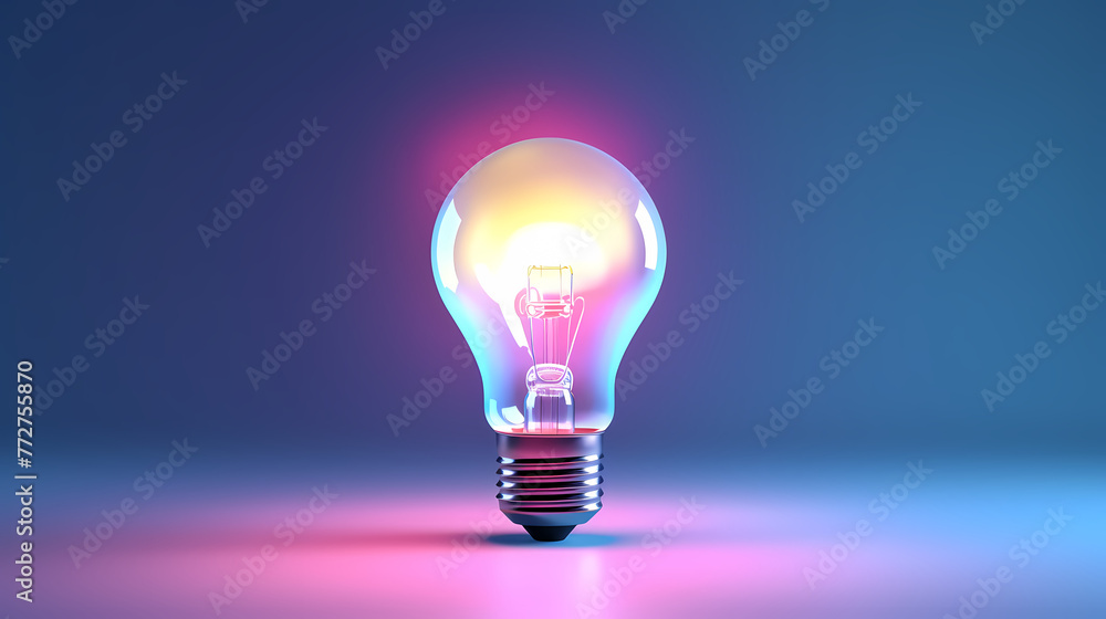 Minimalism concept, light bulb, neon gradient colors Minimalism concept, light bulb, neon gradient colors