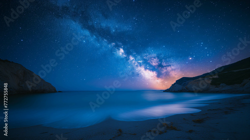 The atmosphere of the sea at night with the stars of the Milky Way shining beautifully at night. © Gun