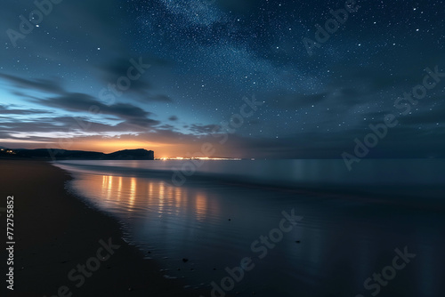 The atmosphere of the sea at night with the stars of the Milky Way shining beautifully at night. © Gun