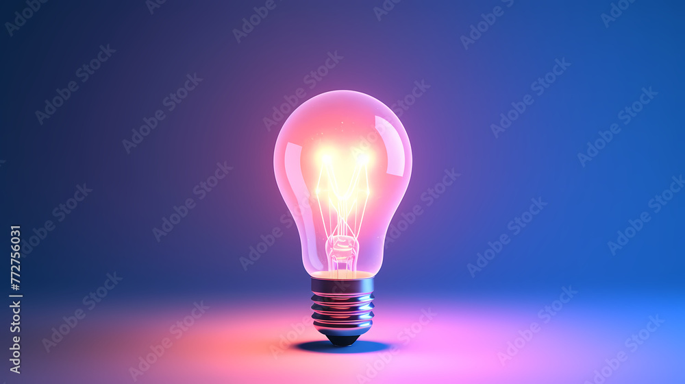 Minimalism concept, light bulb, neon gradient colors Minimalism concept, light bulb, neon gradient colors