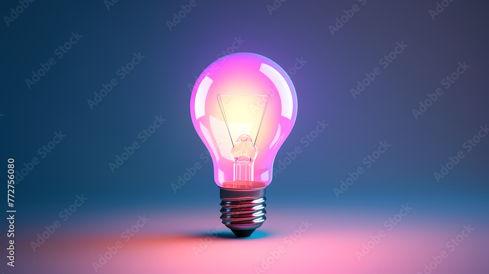 Minimalism concept, light bulb, neon gradient colors Minimalism concept, light bulb, neon gradient colors
