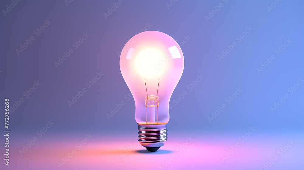 Minimalism concept, light bulb, neon gradient colors Minimalism concept, light bulb, neon gradient colors