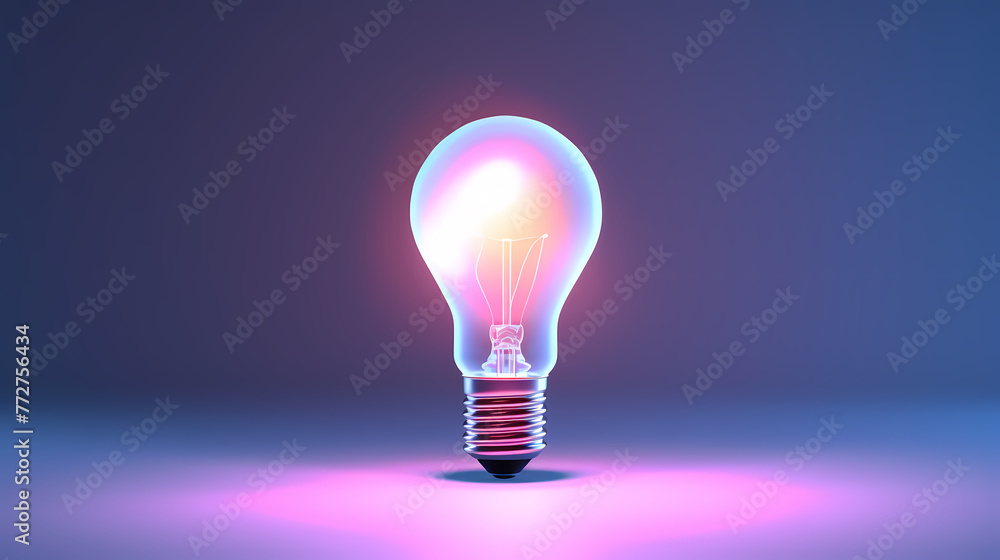 Minimalism concept, light bulb, neon gradient colors Minimalism concept, light bulb, neon gradient colors