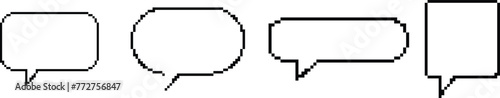 Empty speech bubble pixel art set. Geometric message shapes collection. Communication box. Dialogue cloud. 8 bit sprite. Game development, mobile app. Isolated vector illustration.