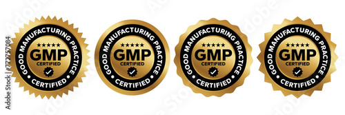 GMP Certified logo. Good Manufacturing Practice Certified Set Badge, Stamp, Icon, Seal, Label, Tag, Emblem For CBD Label Oil and Packaging Design. Vector Illustration