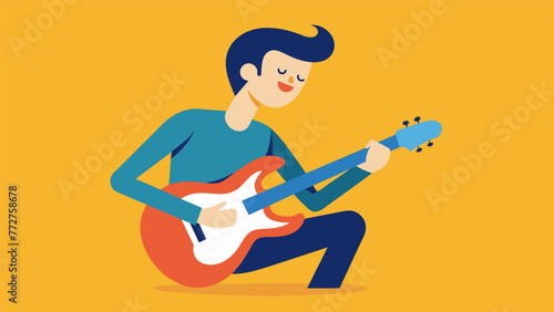 A guitarist closes their eyes and sways to the rhythm of their own music their fingers moving with precision and ease as they lose themselves