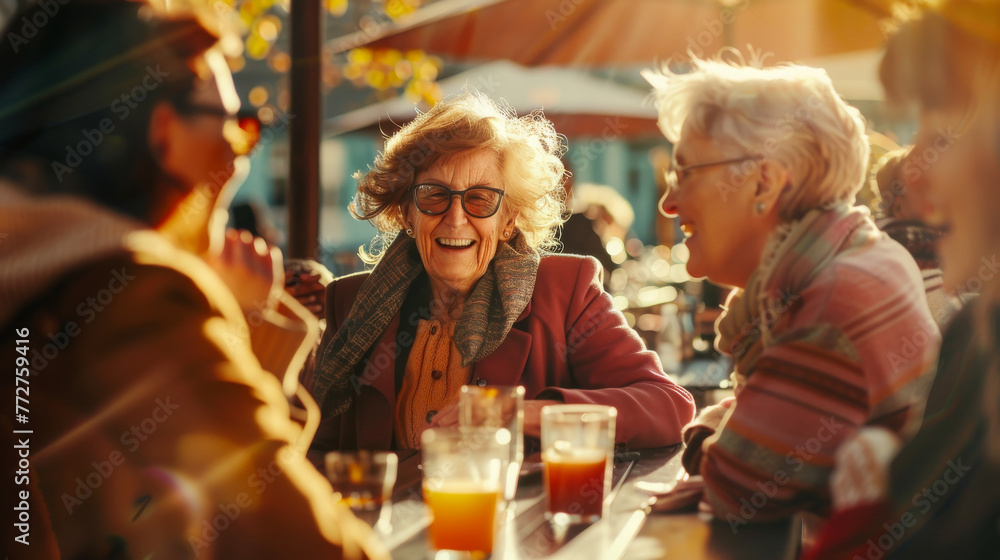 Friends group of mature old women happy to pass time together and having fun