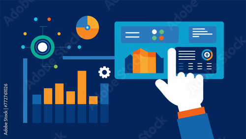 A closeup of an engineers hand hovering over a section of a data dashboard ready to make a datadriven decision based on insights from IIoT