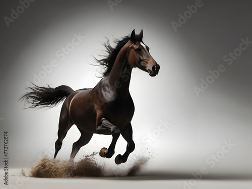 black horse runs gallop on black