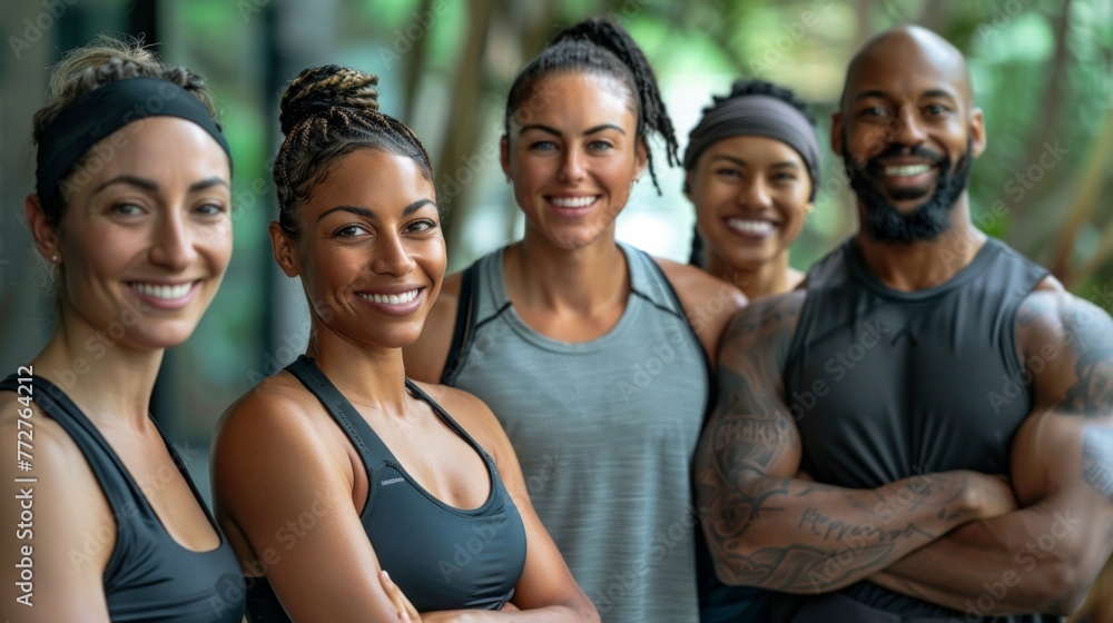 Fitness, gym and selfie of group of friends excited for workout, exercise goals and training together. Sports club, diversity and portrait of happy people smile for motivation, yoga and pilates class