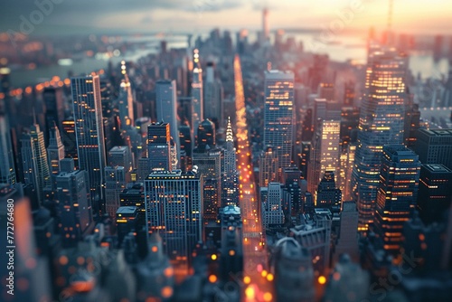 Random dreamlike cityscape from a birds eye view  photorealistic image with a bright background  3DCG clean sharp focus