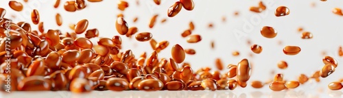 Photorealistic scatter of random beans flying, crisp details on a white background ,super realistic,clean sharp focus