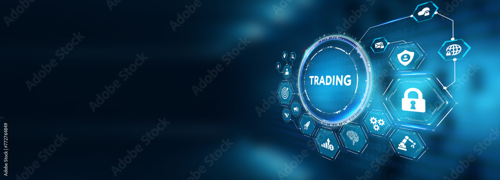 Trading word on digital screen, global communication concept. 3d illustration Trading word on digital screen, global communication concept. 3d illustration