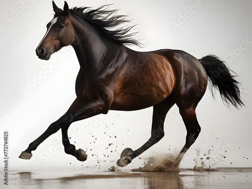 horse runs gallop on the ground
