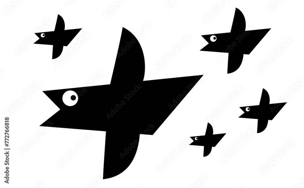A flock of crows like a gag cartoon. - obrazy, fototapety, plakaty 