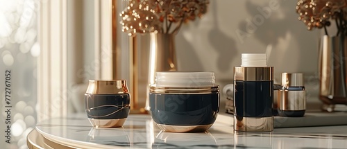 Sleek design in luxury cosmetics, product elegance on display photo