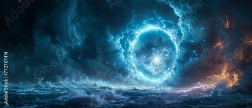 Intriguing magic fantasy portal emitting a bright blue glow