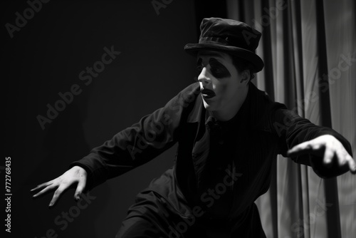 mime artist in black and white, invisible box act photo