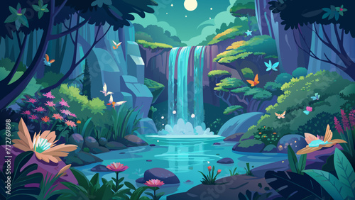 a-serene-waterfall-cascading-into-a-hidden-fairy background  photo