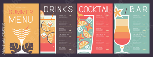 Retro summer restaurant cocktail menu design. Vector illustration