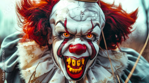 Scary Clown With Red Hair and Crown