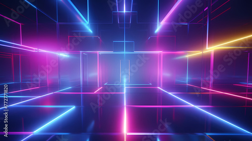 3D rendering abstract background and colorfulneon lights photo