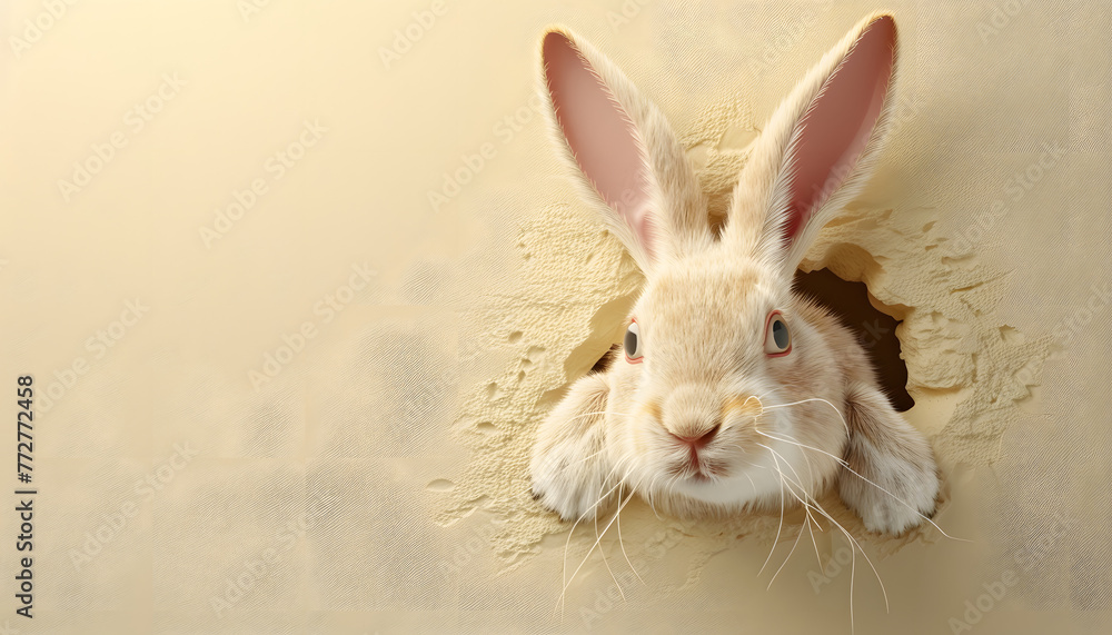Cute easter bunny coming out of a hole with copy space Cute easter bunny coming out of a hole with copy space