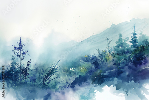 Watercolor painting depicting rich nature Aquarellmalerei mit Darstellung der reichen Natur 豊かな自然を描いた水彩画