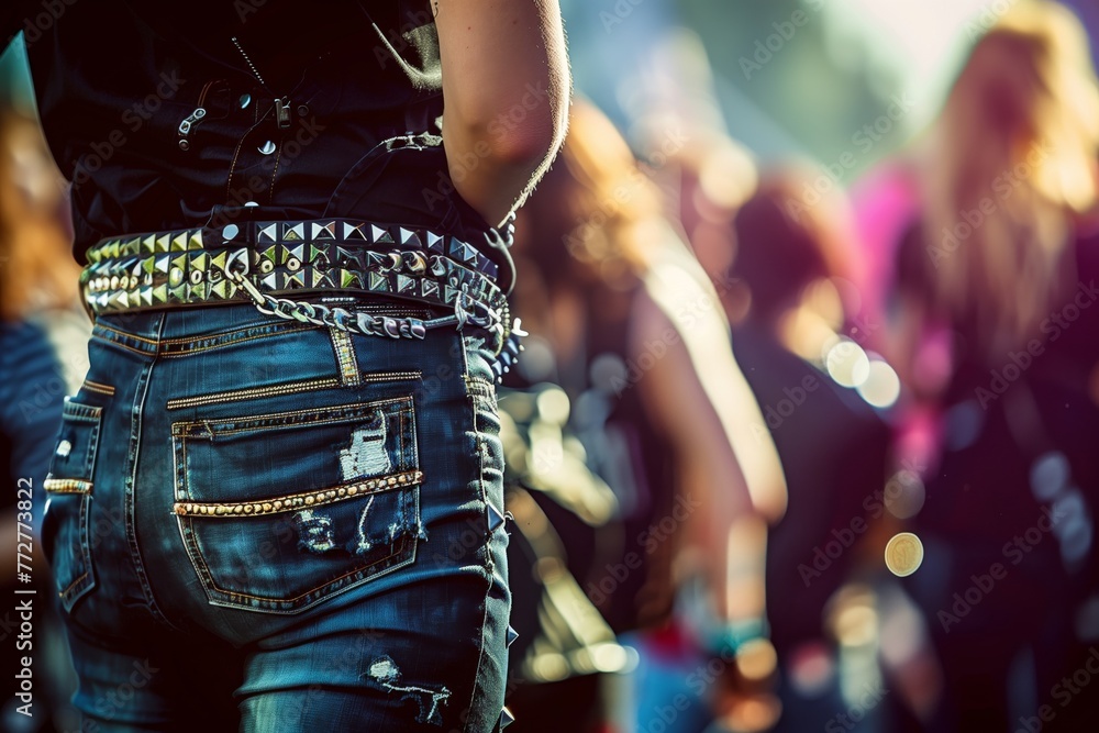 punk rocker with a studded belt attending a live concert