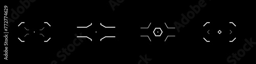 Cyberpunk style set of futuristic design targets, aims, sights, and crosshairs. A pack of aims. A vector collection of futuristic cyberpunk design elements