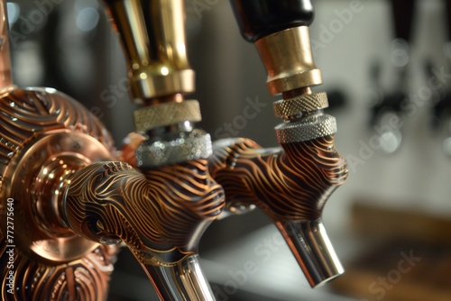 closeup of unique, customdesigned beer tap handle photo