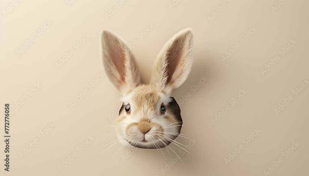 Cute easter bunny coming out of a hole with copy space